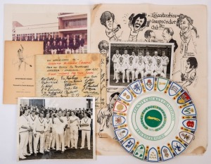 GRAHAM MCKENZIE COLLECTION - 1969-1975 LEICESTERSHIRE COUNTY CRICKET: Selection of items relating to Graham's career with Leicestershire comprising mounted colour team photo after winning the 1975 County Championship, showing McKenzie (at far left of front row) captain Ray Illingworth and a very young David Gower in the back row, signed by McKenzie on reverse; also 1969 team photo, 1975 celebratory photo after winning the 1975 County Championship with IIlingworth holding trophy aloft,