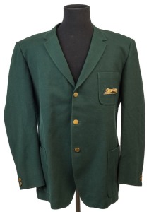 GRAHAM MCKENZIE COLLECTION - 1969-1975 LEICESTERSHIRE COUNTY CRICKET: Leicestershire blazer worn by McKenzie, in green wool with embroidered 'Fox' patch on pocket, hand tailored by Charles Scotney (Leicester). In good condition.