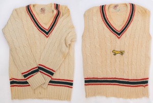 GRAHAM MCKENZIE COLLECTION - 1969-1975 LEICESTERSHIRE COUNTY CRICKET:  Leicestershire long-sleeve and short-sleeve jumpers issued to Graham McKenzie on joining the club in 1969, both made by Alan Paine of Godalming (England), both with McKenzie's name on 