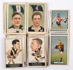 1933 ALLENS FOOTBALLERS (CLUB FLAGS) [28/72] also1933 Carreras (Standard Cigarettes) Bob Mirams 'Caricatures', complete set [26/72]; few others including Carreras Personality Series No.94 Haydn Bunton; condition Poor to Good. Inspection advised. (65)