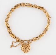 A 9ct yellow gold bracelet with heart lock, 20th century, 12.9 grams