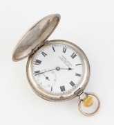 An antique 800 silver full hunter pocket watch with Roman numerals, crown wind and subsidiary dial, marked "DENTS LEVER, 96 KING ST. SYDNEY", late 19th century, ​​​​​​​6cm wide including crown - 2