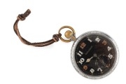 JAEGER-LECOULTRE&nbsp;WW1 period pocket watch with black dial and steel case, reverse engraved&nbsp;"G.S.T.P.233172 XX" with broad arrow mark, ​​​​​​​6.5cm high including crown