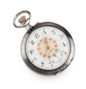 An antique Continental silver and niello cased pocket watch with Arabic numerals (12 and 24 hour), crown wind Swiss movement with subsidiary dial, early 20th century, ​​​​​​​6.5cm high including crown