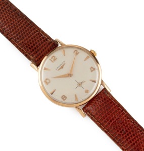 LONGINES 18ct gold cased vintage wristwatch, manual movement with Arabic and baton numerals plus subsidiary dial, 3.6cm wide including crown
