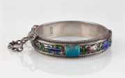 An antique Chinese silver and enamel bangle, circa 1900, two character seal mark, ​​​​​​​6.5cm diameter