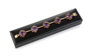 A stunning 14ct yellow gold cocktail bracelet, set with five impressive brilliant cut alexandrite stones, circa 1970, stamped "R.K. 14K", 20cm long, 45.7 grams total - 2