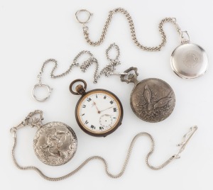 Four assorted pocket watches including an antique OMEGA steel cased example, 19th and late 20th century,