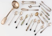 Assorted silver and silver plated spoons, ladle, tongs etc (19 items)