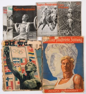 1936 BERLIN OLYMPICS - LITERATURE: 'XI Olympifche Spiele Berlin 1936' daily event programmes for 1st, 2nd, 3rd, 7th & 13th August; also 1936 issues of 'Die Woche' (2) and 'Berliner Illustrirte Zeitung' pictorial magazines covering the Olympics; condition is mixed, particularly the magazines. (8 items)