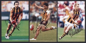 HAWTHORN - SIGNED PLAYER PHOTOS: selection including Dermot Brereton, Sam Mitchell, Luke Hodge, Shane Crawford & Buddy Franklin; various sizes, largest 20x30cm, generally very good condition. (7)