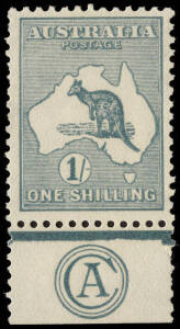 1/- Bright Blue-Green (Plate 1), a richer shade, CA Monogram single, well centred and Mint, very lightly hinged. BW:31za - $9000.