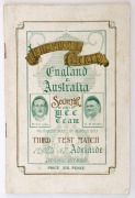 1932-33 BODYLINE TOUR: "International Cricket, England v Australia; Souvenir of visit of M.C.C. Team; Third Test Match, Played at Adelaide", scarce programme published by R.M.Osborne (Adelaide, 1933); some blemishes, good condition overall.
