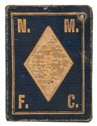 NORTH MELBOURNE FOOTBALL CLUB: 1891 Member's Ticket in blue leather with cream leather 'diamond' on front and reverse embossed in gold '1891', with borders in gilt. The interior page lists 'FIRST TWENTY' & 'SECOND TWENTY' engagements,  the inside back cov