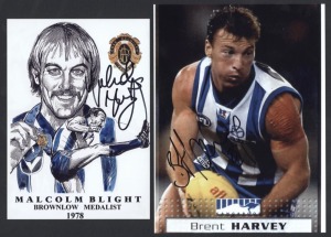 NORTH MELBOURNE - SIGNED PLAYER PHOTOS: selection including Malcolm Blight, Wayne Carey, Brent Harvey & Daniel Wells; various sizes, largest 20x30cm, generally very good condition. (8)