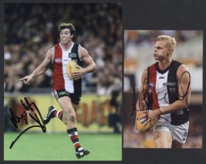 ST KILDA - SIGNED PLAYER PHOTOS: selection including Fraser Gehrig, Robert Harvey, Stephen Milne, Nick Dal Santo & Nick Riewoldt; various sizes, largest 20x30cm, generally very good condition. (10)