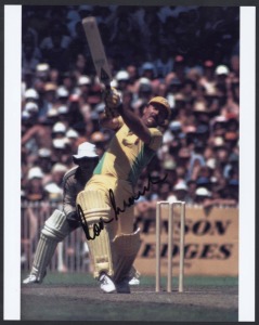 PLAYER SIGNED COLOUR PHOTOS: including Australians Rod Marsh, Adam Gilchrist (20x25cm) & Shane Watson; also John Emburey (England); various sizes generally very good condition.(7)