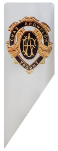 BROWNLOW MEDAL CEREMONY: Brownlow Medal decal on a rigid plastic decoration for the official ceremony, length 80cm, width (max) 28cm, c.1990s.