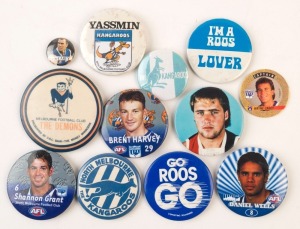 FOOTBALL BADGES: 1980s-early 2000s pin badges mostly NORTH MELBOURNE related, also noted a vintage Melbourne Demons/CBC Bank pin badge. (12 items)