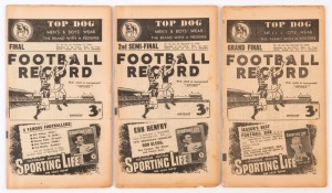 "THE FOOTBALL RECORD": 1949 2nd Semi-Final, North Melbourne v Carlton; Preliminary Final, North Melbourne v Essendon; Grand Final, Carlton v Essendon; usual foxing, Fair condition overall. (3) Essendon defeated Carlton 18.17 (125) to 6.16 (52), in the Gr