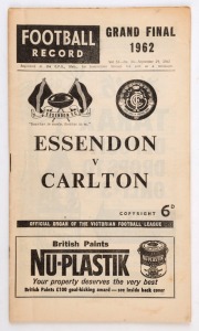 "THE FOOTBALL RECORD": 1962 Grand Final edition (Essendon v Carlton); Good condition.