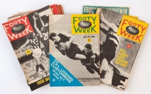'FOOTY WEEK' MAGAZINE: 1965 issues complete between May 1 and Jun.12 and Jul.31 and Sep.11, generally good condition; also 1949 VFL 'Football Souvenir' magazine in fair condition. (15 items)