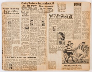1953 SEASON VFL DIARY/SCRAPBOOK: with newspaper cuttings pasted in for each round of the home & away season including coverage of the 'Lightening Premiership' Final held on 2nd June; plus newspaper cut-outs of the 12 VFL teams (in colour), plus others showing players-in-action.