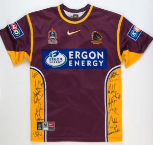 BRISBANE BRONCOS: c.2003 No '18' Ergon Ennergy sponsored guernsey with 18 signatures including Shane Webcke, Ben Ikin, Corey Parker, Casey McGuire & Scott Prince.