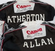 NATAL SHARKS (SOUTH AFRICA): No '2/ALLAN' (hooker) rugby guernsey, signed by John Allan who played 9 Internationals for Scotland, 13 Internationals for the Springboks, as well as making 126 appearance for Natal; also No '4/ATHERTON' (lock) guernsey, signe