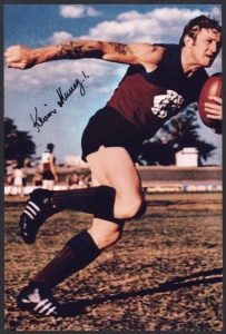 BRISBANE LIONS/FITZROY - SIGNED PLAYER PHOTOS: selection including Kevin Murray, Michael Voss, Jonathan Brown & Daniel Rich; various sizes, largest 20x30cm, generally very good condition. (8)