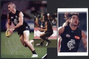 CARLTON - SIGNED PLAYER PHOTOS: selection including Brendan Fevola, Chris Judd, Brad Fisher & Eddie Betts; various sizes, largest 20x30cm, generally very good condition. (11)