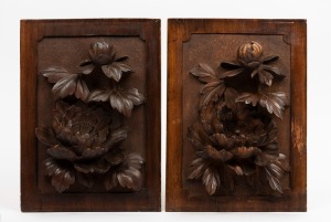 Two Australian carved timber floral panels, circa 1920, 36 x 26.5cm