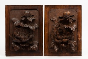 Two Australian carved timber floral panels, circa 1920, ​​​​​​​36 x 26.5cm