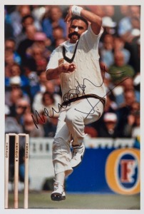 SIGNED AUSTRALIAN CRICKETER COLOUR PRINTS: action images from Test Matches or One Day Internationals comprising Adam Gilchrist, Brad Haddin, Doug Bollinger, Marcus North, Matthew Hayden, Merv Hughes, Mitchell Johnson, Peter Siddle, Ricky Ponting, Shane Watson & Simon Katich, each 45x30cm. (11).