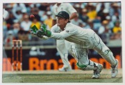 SIGNED AUSTRALIAN CRICKETER COLOUR PRINTS: action images from Test Matches or One Day Internationals comprising Adam Gilchrist, Brad Haddin, Doug Bollinger, Marcus North, Matthew Hayden, Merv Hughes, Mitchell Johnson, Peter Siddle, Ricky Ponting, Shane Wa - 2