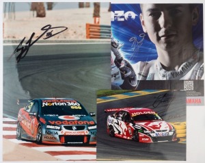 DRIVER SIGNED COLOUR PRINTS: action images (mostly 21x35cm) comprising Mark Winterbottom, Russell Ingall, Warren Luff, Mark Skaife, Paul Dumbrell & Rick Kelly; also large image (45x30cm) signed by Craig Lowndes, and a poster (30x42cm) signed by motorcycle