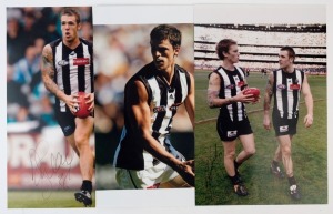 COLLINGWOOD - PLAYER SIGNED COLOUR PRINTS: action images (46x31) of Scott Pendlebury and Dane Swan; also image of Dane Swan and Dayne Beams chatting as they walk off the MCG, signed by both players.  (3 items)