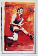 MELBOURNE - PLAYER SIGNED COLOUR PRINTS:&nbsp;action images (46x31) of&nbsp; Aaron Davey, Cameron Bruce and Jack Watts; also a copy of artwork by Paul Harvey showing Ron Barassi, boldly signed by the Demons legend.&nbsp;(4 items) - 2