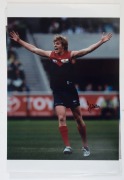 MELBOURNE - PLAYER SIGNED COLOUR PRINTS:&nbsp;action images (46x31) of&nbsp; Aaron Davey, Cameron Bruce and Jack Watts; also a copy of artwork by Paul Harvey showing Ron Barassi, boldly signed by the Demons legend.&nbsp;(4 items) - 4