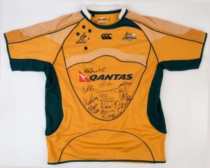 WALLABIES: c.2009-2011 era team signed guernsey with numerous signatures including Quade Cooper, Adam Ashley-Cooper, David Pocock & George Smith.