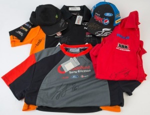 SIGNED MEMORABILIA: comprising F1 driver Mark Webber on 'MW' official cap; V8 Supercars drivers Garth Tander, Rick Kelly & Todd Kelly on Holden HSV Vehicles shirt (size L); Craig Lowndes on'888' Racing t-shirt (size L); Ford V8 driver Will Davidson on Ford Pepsi Max cap; also GP MOTORCYCLE RACING: Casey Stoner on Stoner pit crew shirt (size L). (5 items)