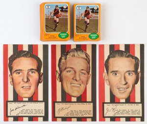 1972 SCANLENS "Footballers" Series A, large-part set [65/72], including Leigh Matthews & Bruce Doull, plus range of duplicates (42) also ARGUS 1953 'Football Portraits' [3/72] all St Kilda players; condition Fair to G/VG. (110)