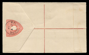 QUEENSLAND - Postal Stationery : REGISTRATION ENVELOPES: 1912 KEVII 3d (in red) Size G2 Envelope on off-white stock printed by JB Cooke, Commonwealth Stamp Printer (Melbourne), a "hybrid" Envelope with the lines on front in red, and lines on reverse in br