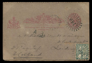 QUEENSLAND - Postal Stationery : POSTAL CARDS: (H&G #7) 1d Reply Postal Cards rare uprated usages comprising 1900 (Nov.29) Thursday Island to Holland with card and the added ½d tied by fine Rays '148' cancels; also 1907 (Aug.24) with card and added ½d adh