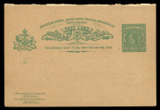 QUEENSLAND - Postal Stationery : POSTAL CARDS:1891 UPU 1½d Reply Postal Card set of 6 Government Printer Essays on buff card comprising Message Halves in green, bistre or black, all roughly separated by hand, and Reply Halves in carmine, brown or salmon, - 4