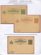 QUEENSLAND - Postal Stationery : POSTAL CARDS:1891 UPU 1½d Reply Postal Card set of 6 Government Printer Essays on buff card comprising Message Halves in green, bistre or black, all roughly separated by hand, and Reply Halves in carmine, brown or salmon, - 8