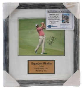 GAGANJEET BHULLAR (INDIA): display featuring signed action photo of Bhullar; framed & glazed, overall 42x40cm. Australian Sports Management CofA (2014).