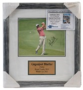 GAGANJEET&nbsp;BHULLAR&nbsp;(INDIA):&nbsp;display featuring signed&nbsp;action photo of Bhullar; framed & glazed, overall 42x40cm. Australian Sports Management CofA (2014).