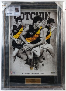 RICHMOND - TRENT COTCHIN: display featuring large poster (68x48cm) showing the player in action, SIGNED BY COTCHIN; framed & glazed, overall 91x63cm.