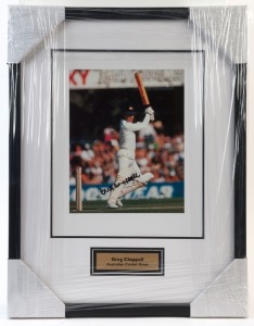 GREG CHAPPELL: display featuring SIGNED colour action photo of Chappell (25x20cm; framed & glazed, overall 53x41cm. Icons of Sport CofA (2021).